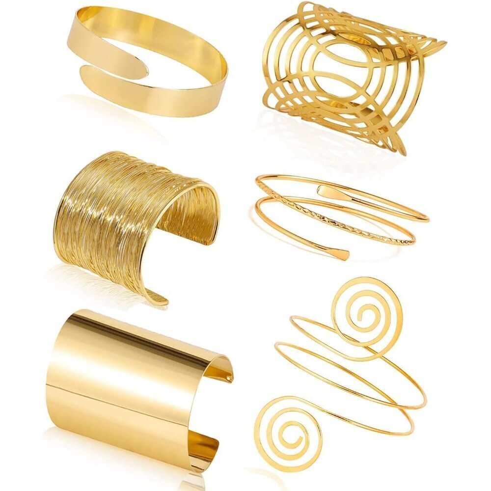 6Pcs Gold Arm Cuff Set Adjustable Minimalist Women Bracelets